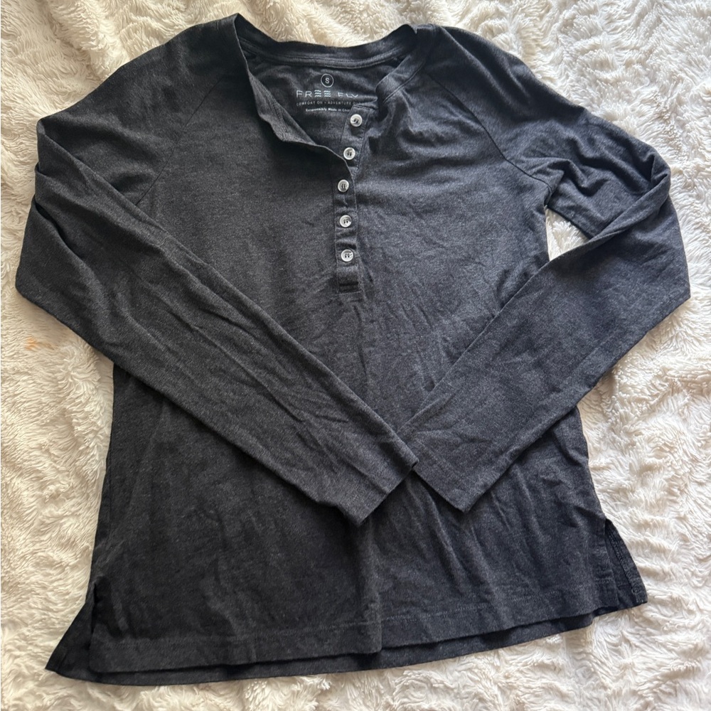 Free Fly Gray Long Sleeve Henley Shirt-S